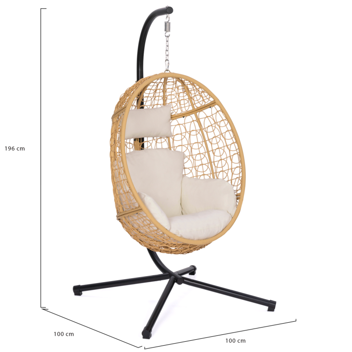 Fauteuil oeuf suspendu ajouré coloris rotin avec coussin écru