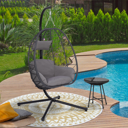 Fauteuil suspendu HUEVO pliable ajouré gris avec coussin gris