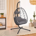 Fauteuil suspendu HUEVO pliable ajouré gris avec coussin gris