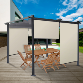 Lot de 2 stores enrouleurs L.124 x H. 225 CM pour pergola écrue Lot de 2 stores enrouleurs L.124 x H. 225 CM pour pergola écrue