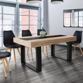 Table à manger PHOENIX 6 personnes bois et noir bande centrale noire 160 cm Table à manger PHOENIX 6 personnes bois et noir bande centrale noire 160 cm