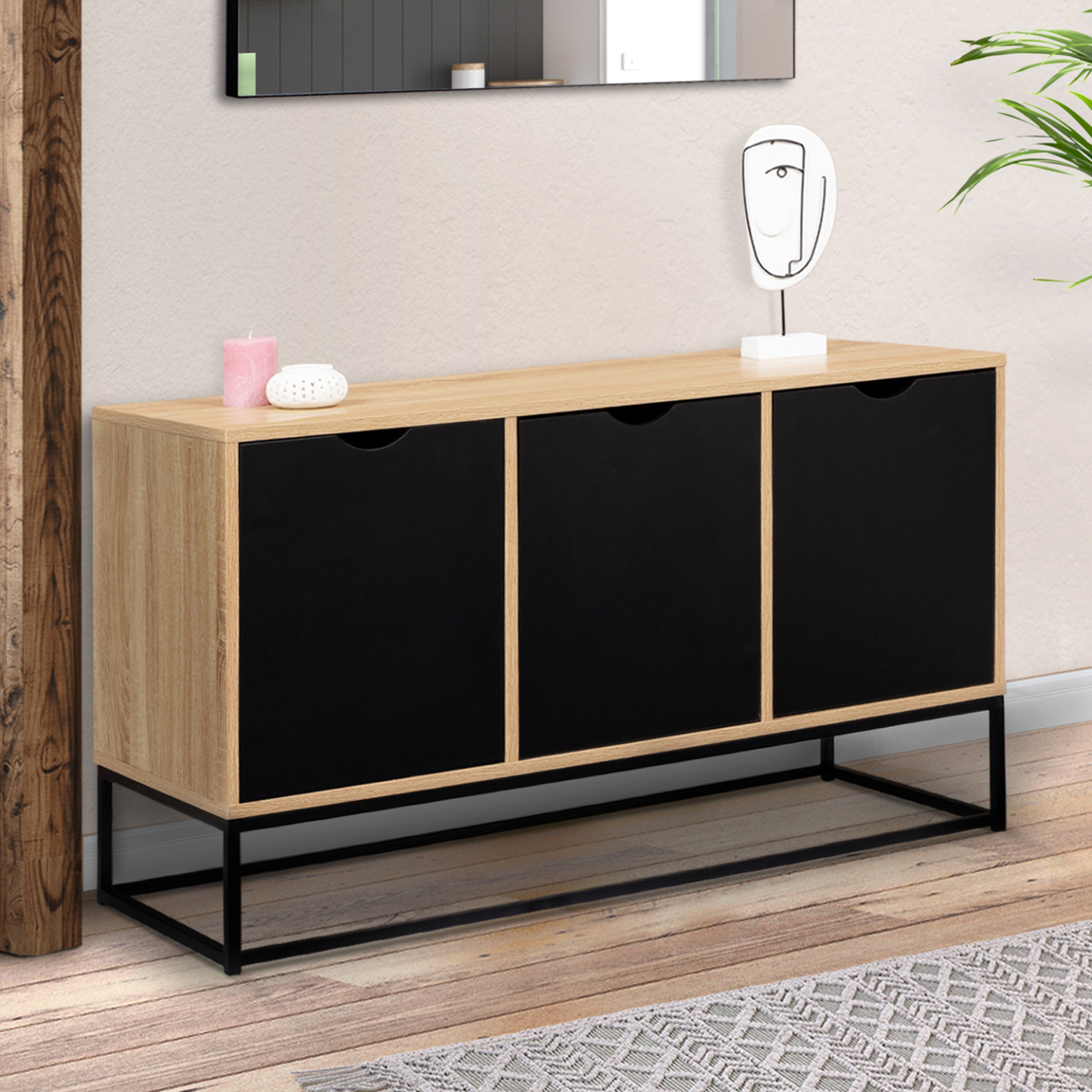 VITO aparador con 4 puertas y 1 cajón, blanco y tapa de madera 140 cm