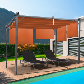 Pergola édition spéciale toit rétractable 3x4 M et 4 stores terracotta