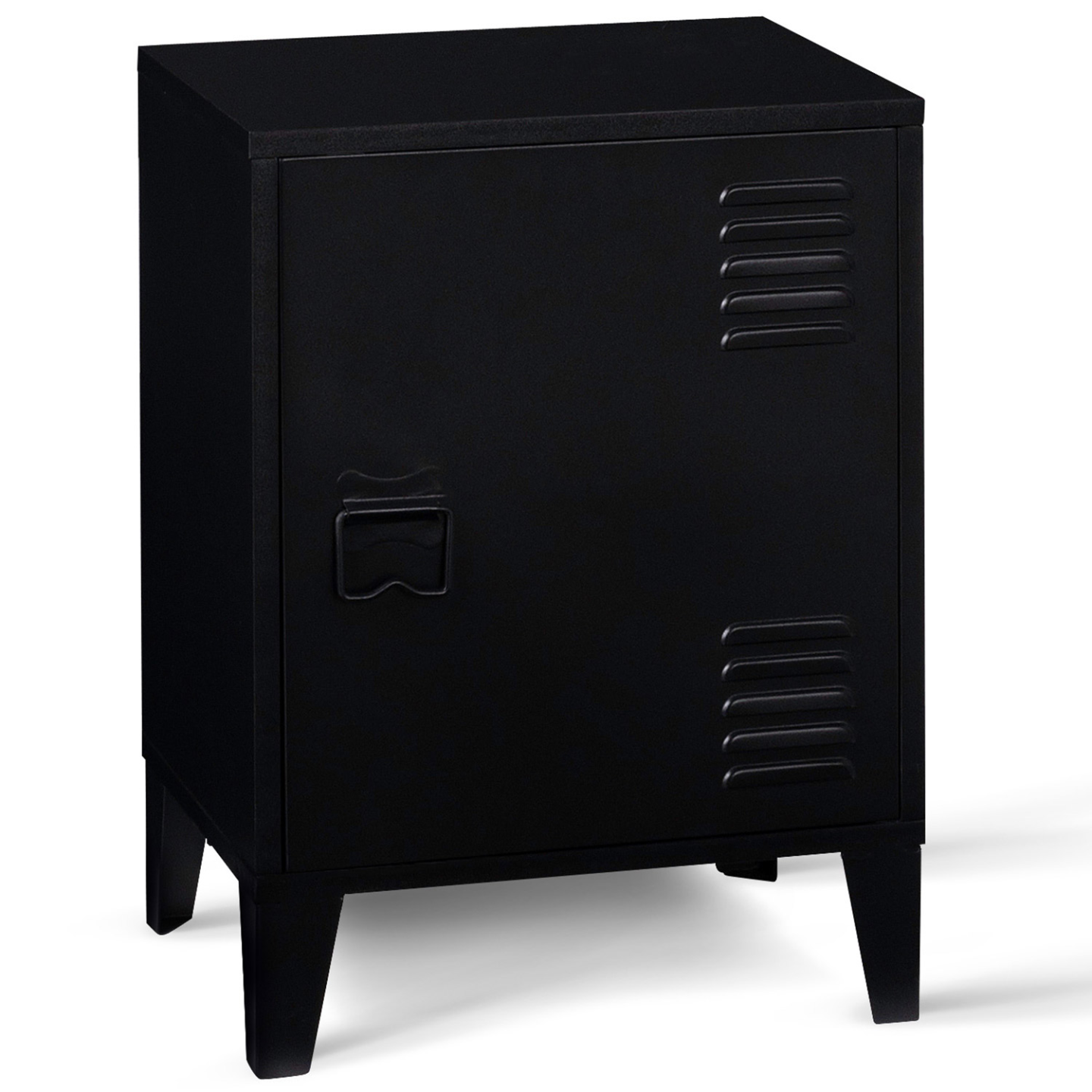 Comodino Con Sportello Ribaltabile, Design Retrò Fattoria, Colore Nero - Ampio Spazio Di Archiviazione