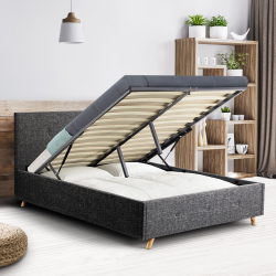 13809 - Letto a cassettone scandinavo grigio a 2 posti Lit coffre double scandinave LULEA 140x190cm tissu gris antharcite