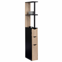 15141 - Mueble WC con puertas: negro y madera Meuble WC étagère bois WILLY 3 portes noir et hêtre