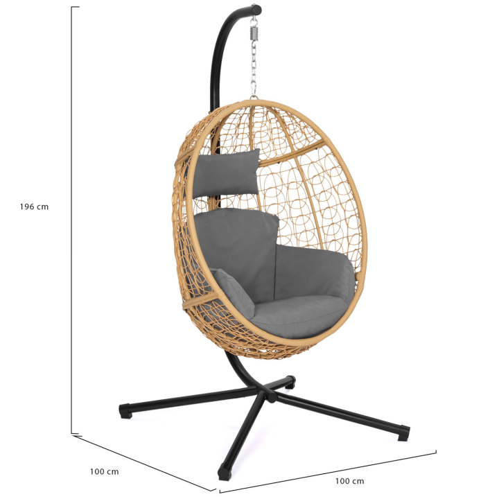 Fauteuil oeuf suspendu ajouré effet rotin avec coussin gris Fauteuil oeuf suspendu ajouré effet rotin avec coussin gris