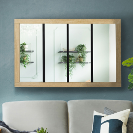 Miroir verrière 4 bandes cadre bois design industriel 110x70 cm