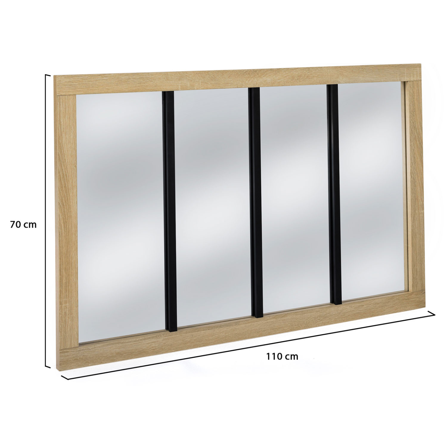 Miroir Verrière 4 Bandes 110x70cm - Design Industriel Métal - Pour Déco Intérieur Loft Ou Moderne