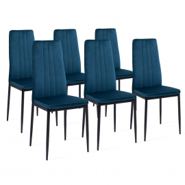 Lot de 6 chaises JULIA en velours bleu pour salle à manger