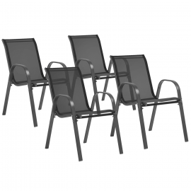 Lot de 4 chaises de jardin LYMA métal et textilène empilables gris anthracite Lot de 4 chaises de jardin LYMA métal et textilène empilables gris anthracite