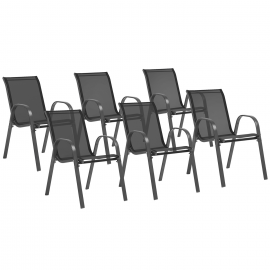 Lot de 6 chaises de jardin LYMA métal et textilène empilables gris anthracite Lot de 6 chaises de jardin LYMA métal et textilène empilables gris anthracite