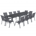 Salon de jardin POLY extensible table 135-270 CM et 12 chaises gris foncé