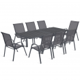 Salon de jardin POLY extensible table 90-180 CM et 8 chaises gris foncé