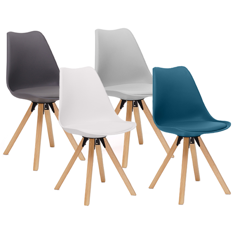 Lot 4 chaises scandinaves mix color : blanc, gris et bleu - SWANA