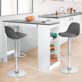 Ensemble table de bar BARTH bois blanc plateau gris et 2 tabourets de bar KARL Gris