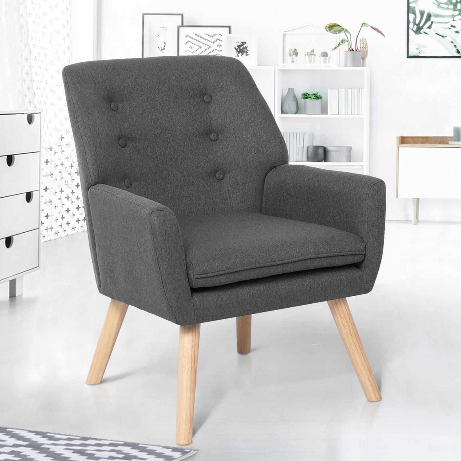 Fauteuil scandinave en tissu gris