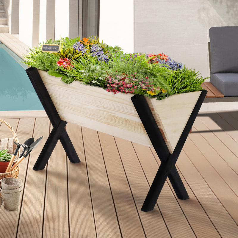 Carré potager PADY jardinière sur pieds bois et noir balcon et