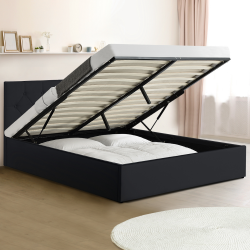 15403 - Letto box con testiera nera 160x200 cm Lit coffre double AUSTIN avec sommier 160 x 200 CM PVC noir