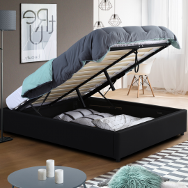 Lit coffre double MIAMI avec sommier 140 x 190 cm PVC noir