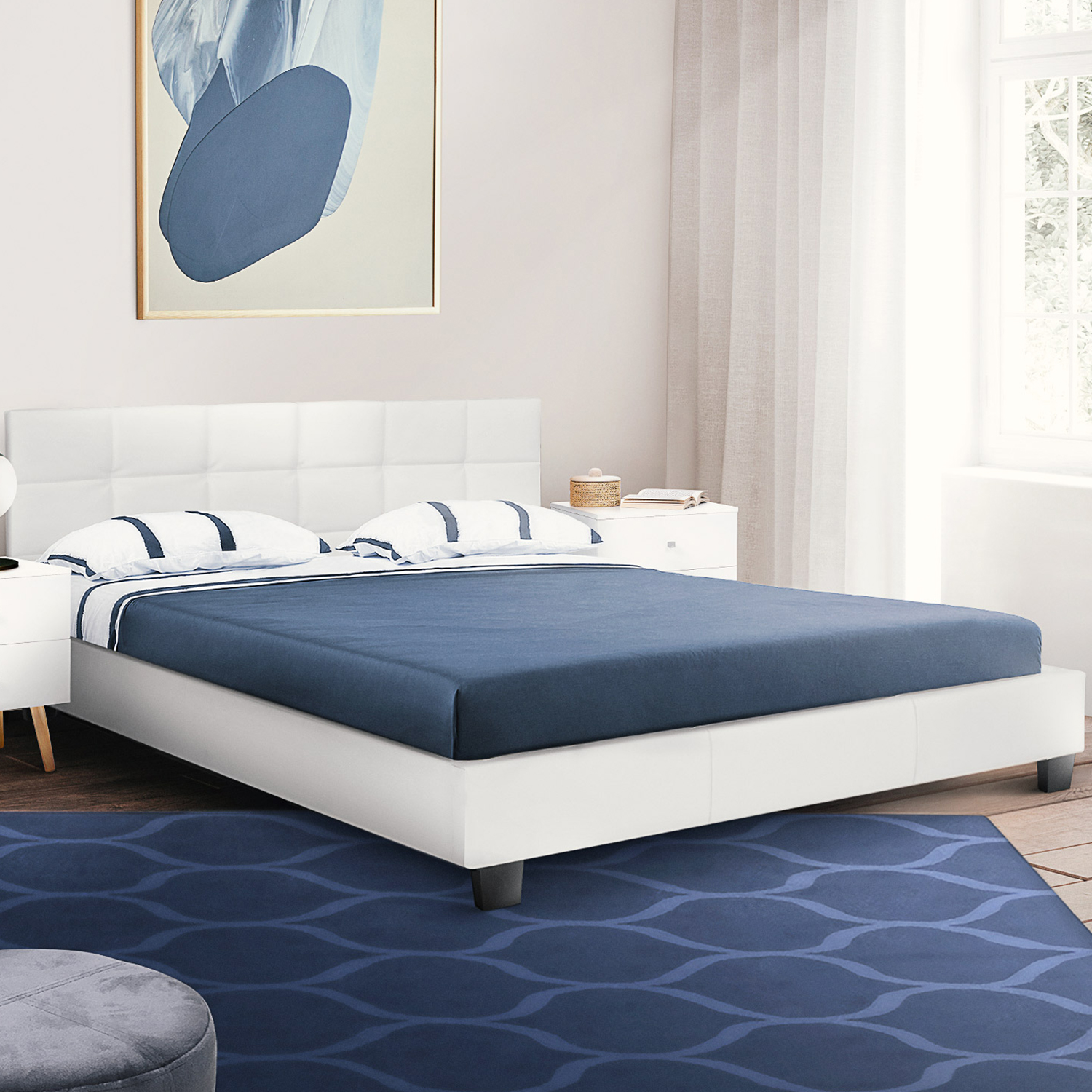 Lit double blanc 140x190 cm avec sommier