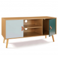 Meuble TV scandinave ALIZE bois et vert 113 cm