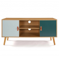Meuble TV scandinave ALIZE bois et vert 113 cm