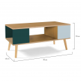 Table basse scandinave ALIZE bois, vert clair et vert foncé