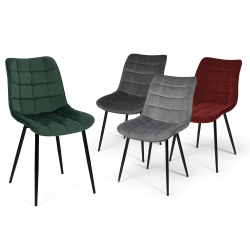 15471 - Set di 4 sedie in velluto trapuntato bordeaux, verde, grigio chiaro e grigio scuro Lot de 4 chaises MADY en velours mix color vert, gris clair, gris foncé, bordeaux