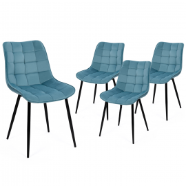 Lot de 4 chaises MADY en velours bleu pastel pour salle à manger Lot de 4 chaises MADY en velours bleu pastel pour salle à manger