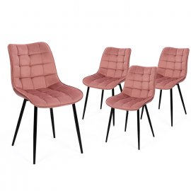 Lot de 4 chaises MADY en velours rose pastel pour salle à manger