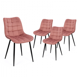 Lot de 4 chaises MADY en velours rose pastel pour salle à manger Lot de 4 chaises MADY en velours rose pastel pour salle à manger