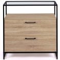 Commode 2 tiroirs SOLANO plateau en verre et pied métal design industriel