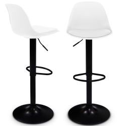 15485 - 2 sgabelli da bar di design bianchi con gambe nere Lot de 2 tabourets de bar KARL design blanc pied noir