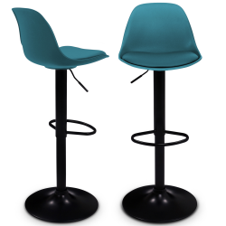 15486 - 2 sgabelli da bar dal design blu anatra con gambe nere Lot de 2 tabourets de bar KARL design bleu canard pied noir