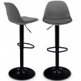 Lot de 2 tabourets de bar KARL design gris pied noir