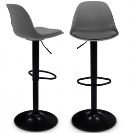 Lot de 2 tabourets de bar KARL design gris pied noir Lot de 2 tabourets de bar KARL design gris pied noir