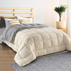 15585 - Piumino bifacciale 140x200 in pile grigio e crema Couette ZOE 140x200 CM polaire biface gris et crème 400 gr