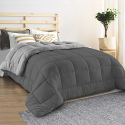 15586 - Piumino bifacciale in pile 140x200 cm grigio chiaro e scuro Couette ZOE 140x200 CM polaire biface gris clair et gris 400 gr