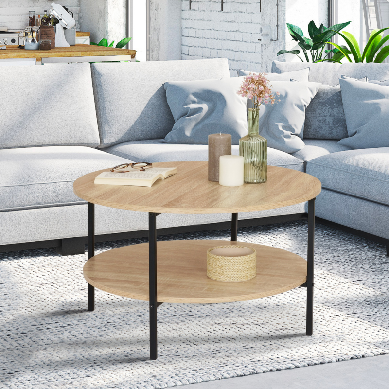 Table basse ronde double plateau industrielle 70cm DETROIT ID Market