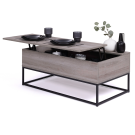 Table basse plateau relevable DETROIT grège design industriel Table basse plateau relevable DETROIT grège design industriel