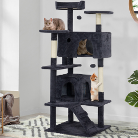 Arbre à chat MILO 132 CM gris anthracite cadre d'escalade avec niches jouet et sisal