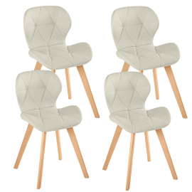 Lot de 4 chaises ROBINE en tissu beige pour salle à manger Lot de 4 chaises ROBINE en tissu beige pour salle à manger