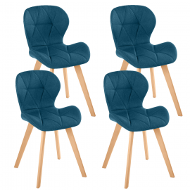 Lot de 4 chaises ROBINE en tissu bleu canard pour salle à manger Lot de 4 chaises ROBINE en tissu bleu canard pour salle à manger