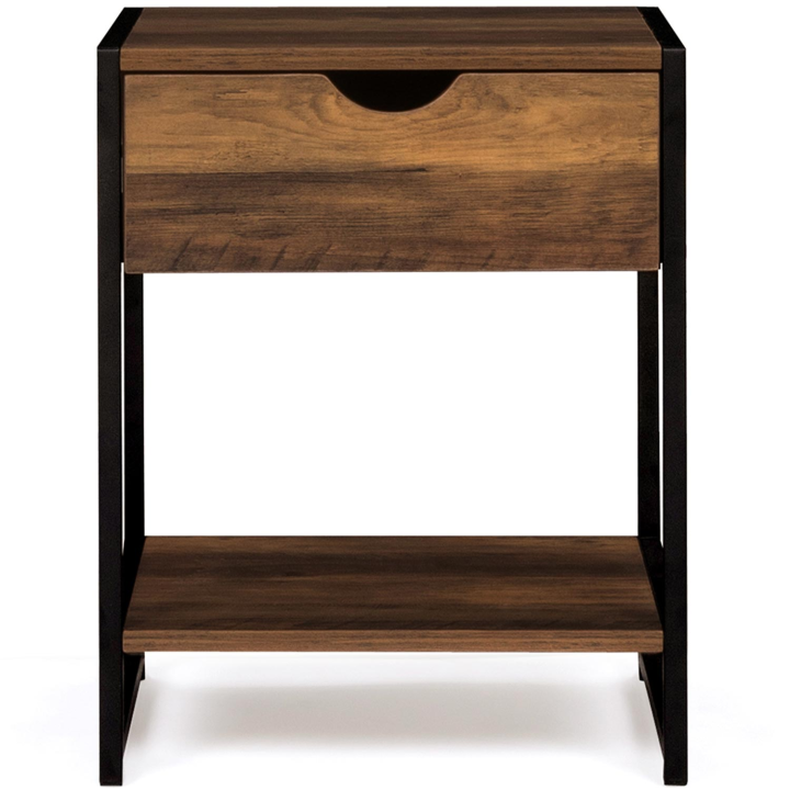 Lot de 2 tables de chevet HAWKINS bois foncé design industriel Lot de 2 tables de chevet HAWKINS bois foncé design industriel