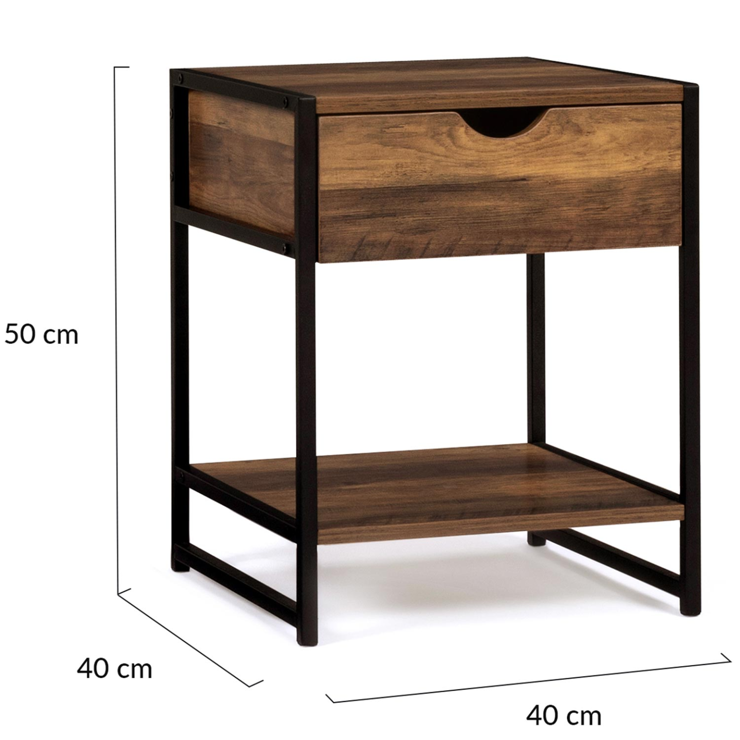 Nachtkastje 2 Laden - Geribbeld Houten Effect - B45 x H51 cm