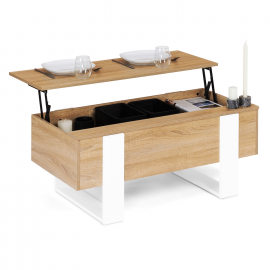 Table basse plateau relevable PHOENIX bois et blanc