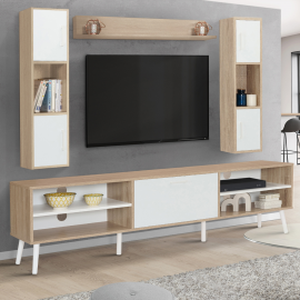 Ensemble meuble TV et étagères HOUSTON bois et blanc 180 cm Ensemble meuble TV et étagères HOUSTON bois et blanc 180 cm