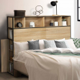 Tête de lit CLEO 145 CM avec rangements design industriel bois et métal noir