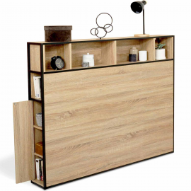 Tête de lit CLEO 145 CM avec rangements design industriel bois et métal noir